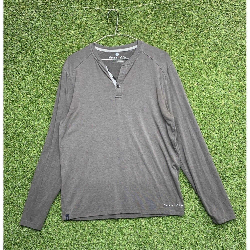 Free Fly Shirt Mens Small Gray Long Sleeve Henley Bamboo Fishing Performance Y2K